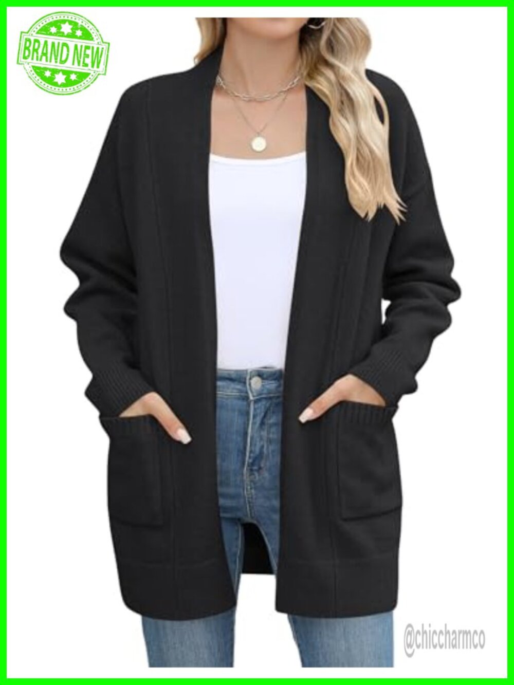 Micoson Womens Open Front Knit Cardigan Sweater with Pockets Long Sleeve Casual